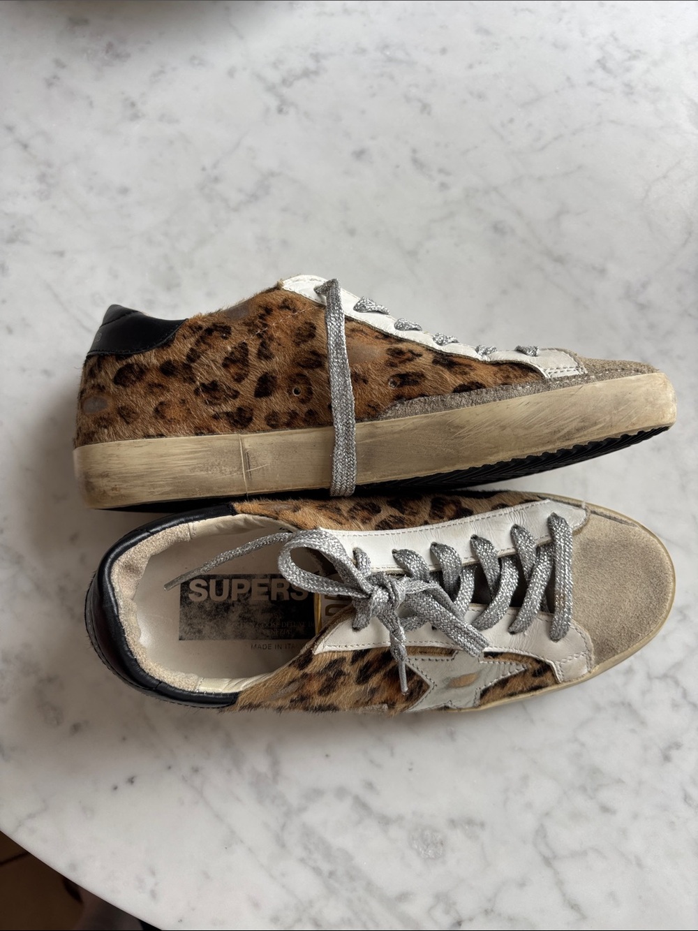 Golden Goose Leopard Print Sneakers with Silver Laces